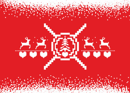 A white ornament showing elk pointing to a Christmas tree and below her heart, focus on Xmas shopping, pixel crosshair on treeのイラスト素材