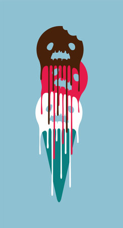 three zombie scoop flowing ice cream, vector illustrationのイラスト素材