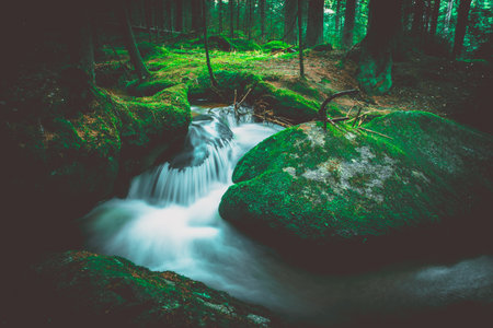 Waterfall in the national park Sumava-Czech Republicの写真素材