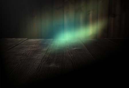 abstract background, wooden deck with color dust, light reflection, suitable as a basis for logo or graphicsの写真素材