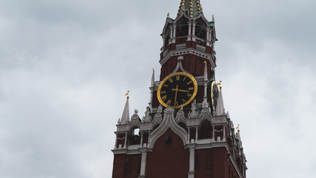A clock on the tower near Red Squareの写真素材