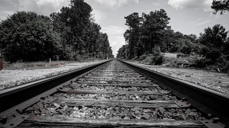 A railroad shot with B/Wの写真素材