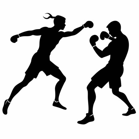 Fighter Boxing Silhouettes Vector Art.のイラスト素材