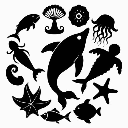 minimalist sea creatures icons.のイラスト素材
