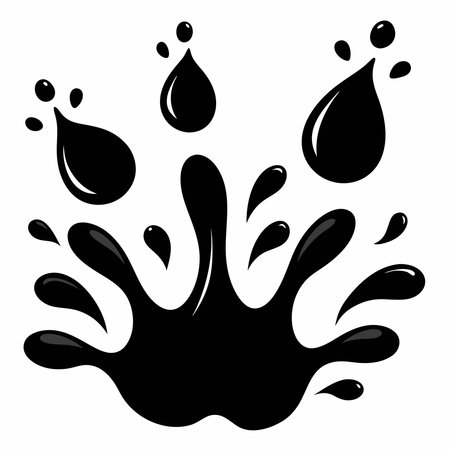 Black Splash Silhouettes with Droplets Vector Set.のイラスト素材