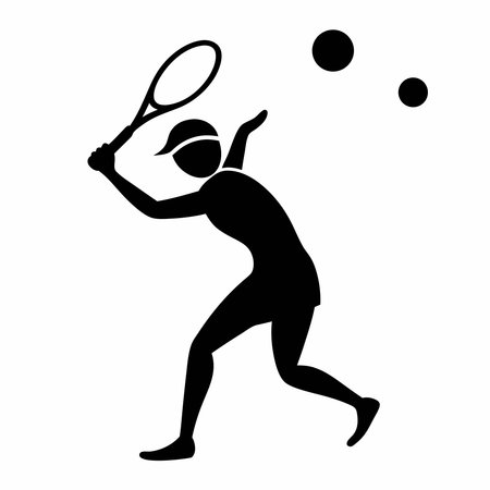 Tennis Playing Silhouette Vector Illustration.のイラスト素材