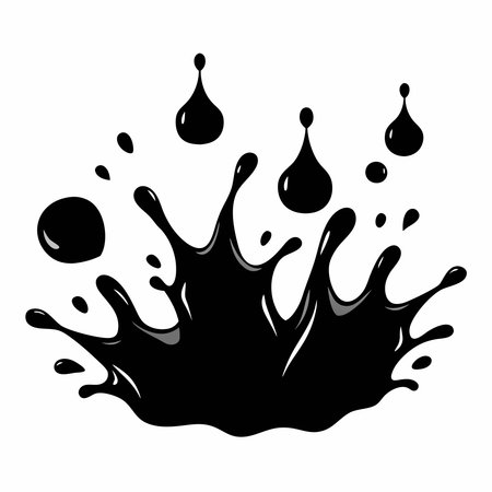 Black Splash Silhouettes with Droplets Vector Set.のイラスト素材