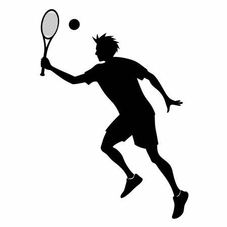 Tennis Playing Silhouette Vector Illustration.のイラスト素材