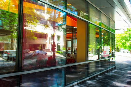 Charlotte NC/USA-06 01 2020 : Wells Fargo window was broken. George Floyd protester's last night damaged businesses in uptown Charlotte's financial district.のeditorial素材