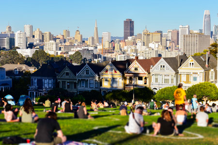 SAN FRANCISCO, CALIFORNIA -Oct 17 2020 : Victorian style house Painted Lady and San Francisco...