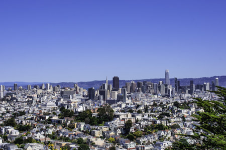 San Francisco California, USA. March 21, 2021: View of San Francisco city and San Francisco Bay from...