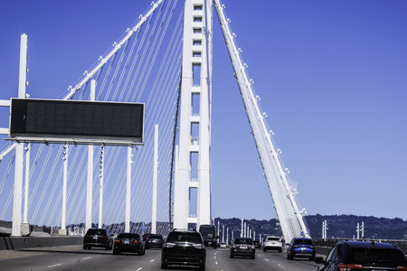 San Francisco,California USA. March 21, 2021: San Franciscoâ€“Oakland Bay Bridge on the I-80...