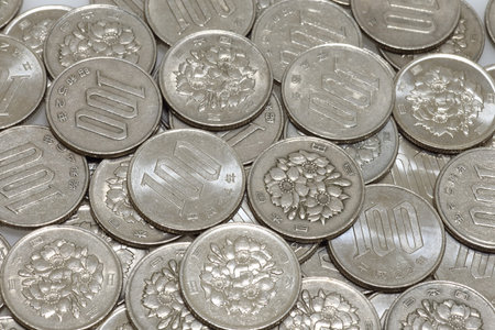 Many silver coins, Japanese moneyの写真素材