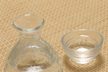 Japanese Sake, sake bottle close upの写真素材