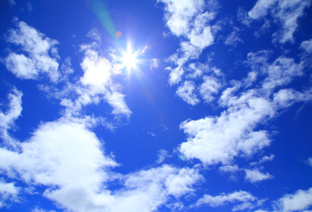 Blue sky with sunの写真素材
