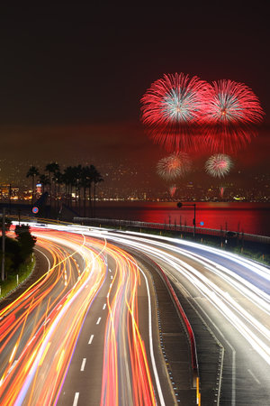 Fireworks in Beppu City, Oita Prefectureの写真素材