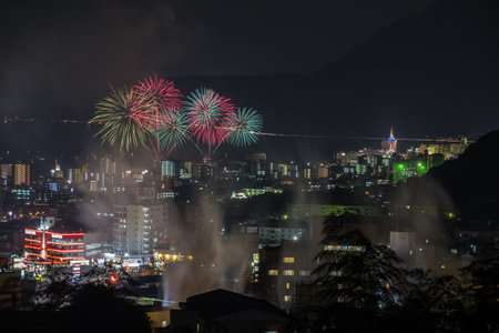 Fireworks in Beppu City, Oita Prefectureの写真素材