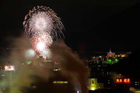 Fireworks in Beppu City, Oita Prefectureの写真素材
