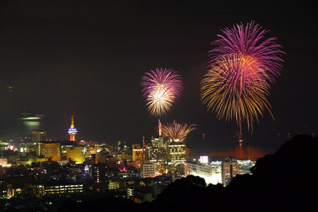 Fireworks in Beppu City, Oita Prefectureの写真素材
