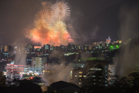 Fireworks in Beppu City, Oita Prefectureの写真素材