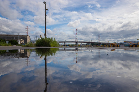 Reflection on the wharf after the rainの写真素材