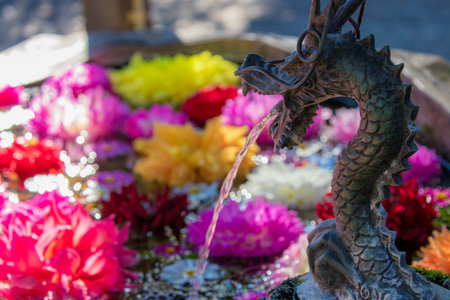 Hanatemizu of Arashiyama Taki Shrine (Genju Town, Oita Prefecture)の写真素材