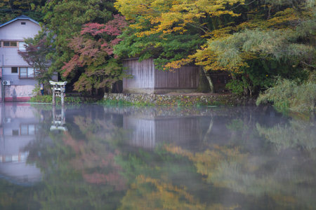 Autumn leaves of Lake Kinscales (Yufuin, Yufu-shi, Oita Prefecture)のeditorial素材