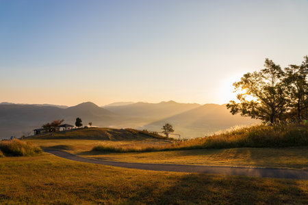 Sunrise at Phu Chi Fa, Loei, Thailandの写真素材