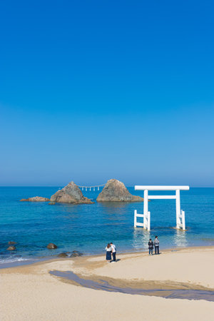 White arch on the sandy beach near the sea. Summer landscape.の写真素材