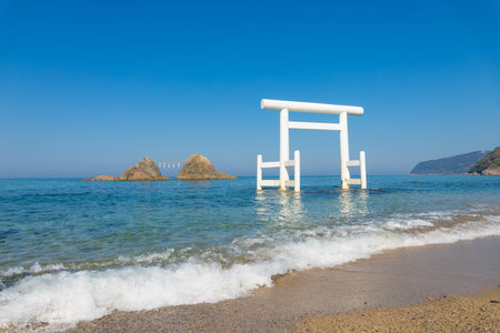 White arch on the sandy beach near the sea. Summer landscape.の写真素材