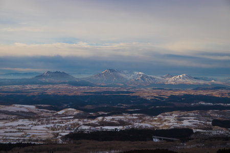 View of the snow-capped mountainsの写真素材