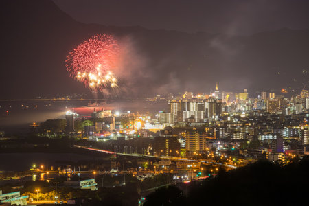 Fireworks in Beppu City, Oita Prefecture, Japanのeditorial素材