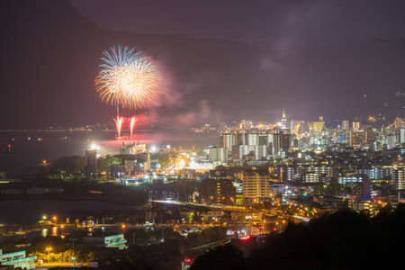 Fireworks in Beppu City, Oita Prefecture, Japanのeditorial素材