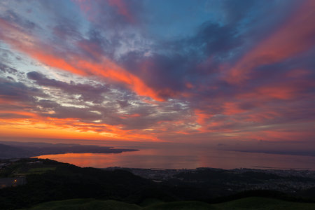 Sunrise over Beppu City, Oita Prefecture, Japanの写真素材