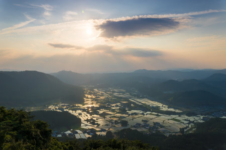 Sunset and rice fields from the summit