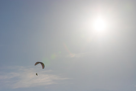 Paragliders flying in the skyの写真素材