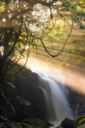 Waterfall and rays of light