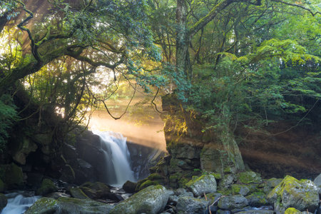 Waterfall and rays of light