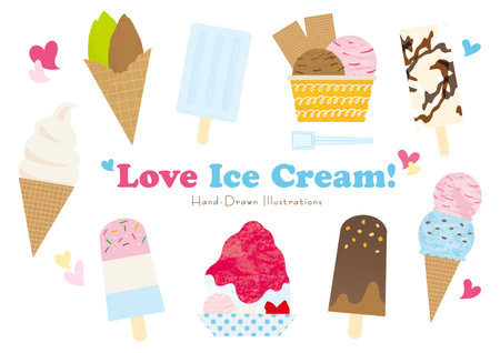 Illustration set of ice cream and shaved iceのイラスト素材