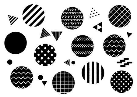 monochrome hand drawn geometric pattern, Circle & triangleのイラスト素材