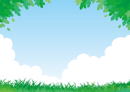 A landscape of Meadow, tree and skyのイラスト素材