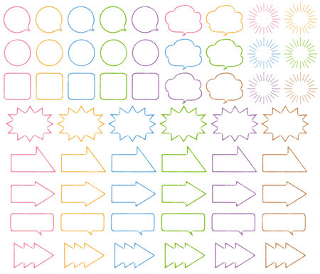 Stamp style speech balloon & arrow pastel color set with linesのイラスト素材