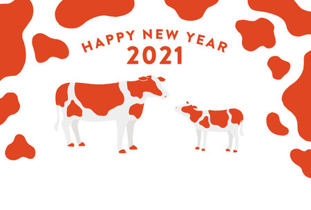 New Year's Card of the Ox in 2021のイラスト素材