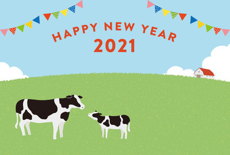 New Year's Card of the Ox in 2021のイラスト素材