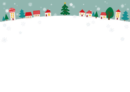 Snowing town at christmas nightのイラスト素材