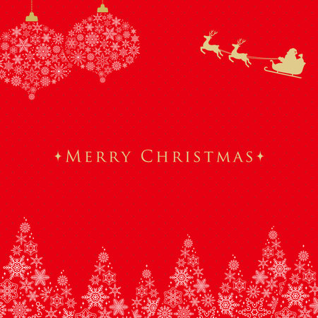 Forest & Ornament frame made of snowflakes / with Santa Claus / Red backgroundのイラスト素材