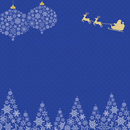 Christmas Tree & Ornament Frame Made of Snowflakes / with Santa Claus / Blue Backgroundのイラスト素材