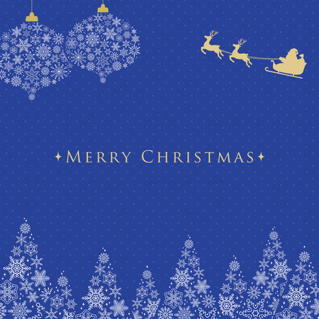 Christmas Tree & Ornament Frame Made of Snowflakes / with Santa Claus / Blue Backgroundのイラスト素材