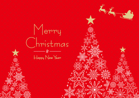 Christmas Tree Frame Made of Snowflakes with Santa Claus A / Red Backgroundのイラスト素材