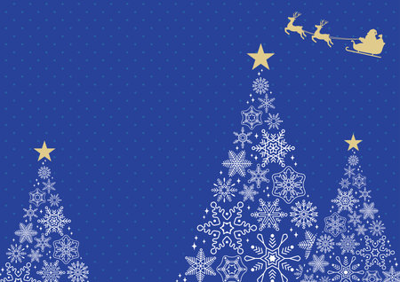 Christmas Tree Frame Made of Snowflakes with Santa Claus A/ Blue Backgroundのイラスト素材
